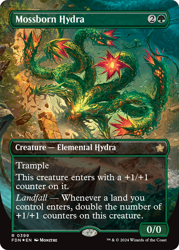 Mossborn Hydra (Borderless) (Mana Foil) [Foundations] | Exor Games Summserside