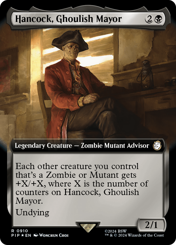 Hancock, Ghoulish Mayor (Extended Art) (Surge Foil) [Fallout] | Exor Games Summserside