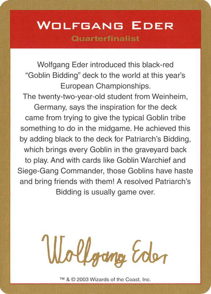 Wolfgang Eder Bio [World Championship Decks 2003] | Exor Games Summserside