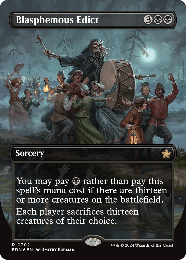 Blasphemous Edict (Borderless) (Mana Foil) [Foundations] | Exor Games Summserside