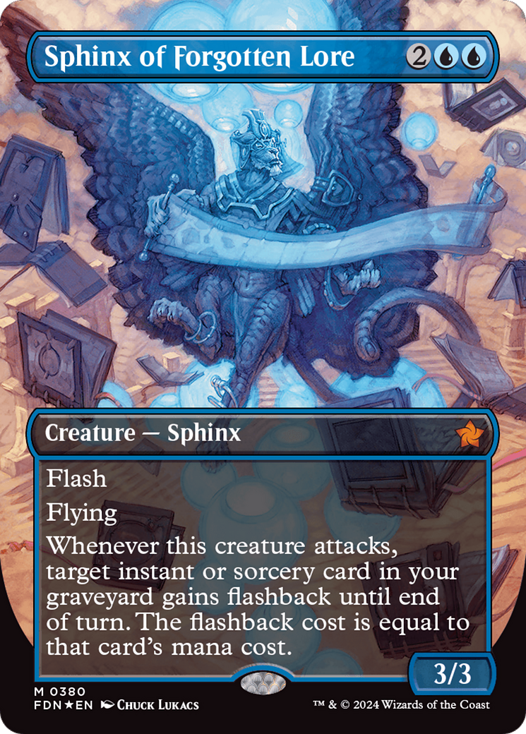 Sphinx of Forgotten Lore (Borderless) (Mana Foil) [Foundations] | Exor Games Summserside