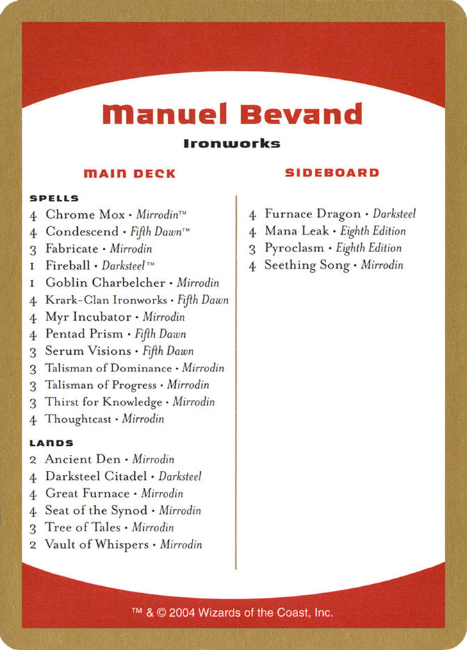 Manuel Bevand Decklist [World Championship Decks 2004] | Exor Games Summserside