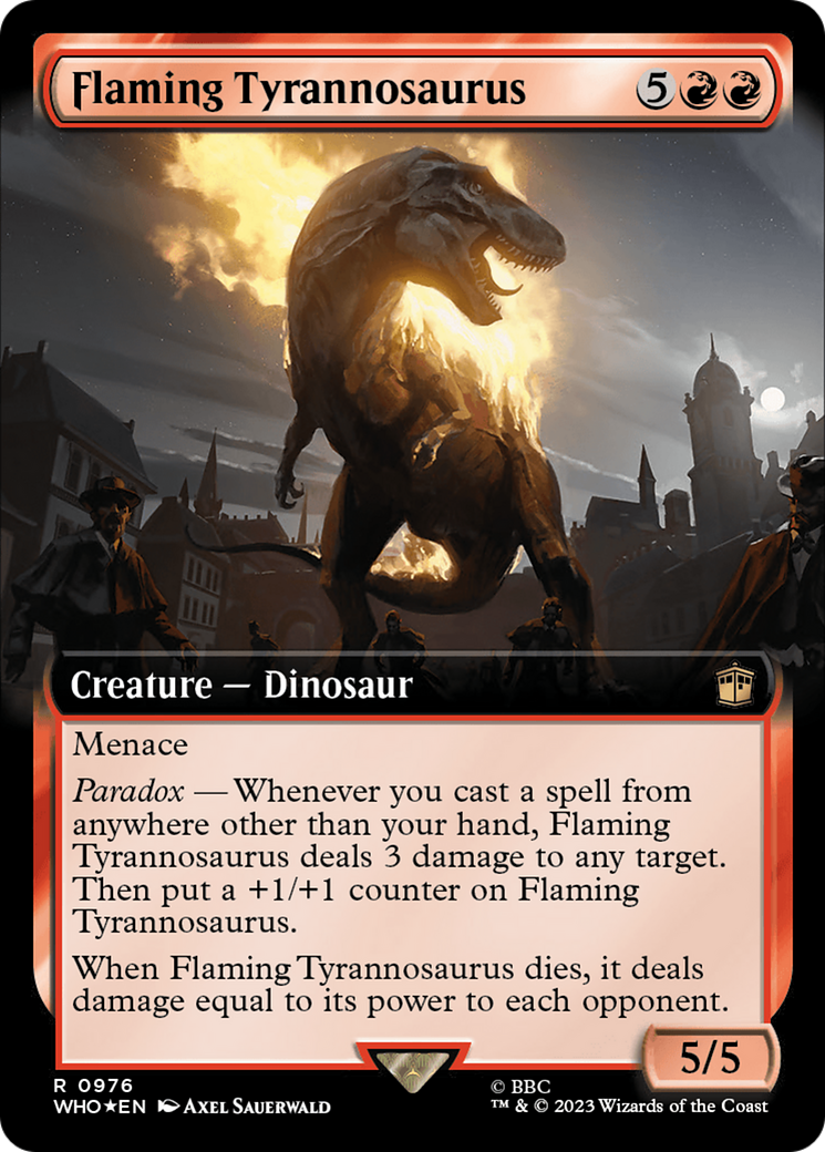 Flaming Tyrannosaurus (Extended Art) (Surge Foil) [Doctor Who] | Exor Games Summserside