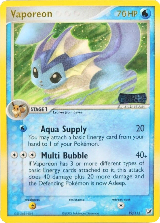 Vaporeon (19/115) (Stamped) [EX: Unseen Forces] | Exor Games Summserside