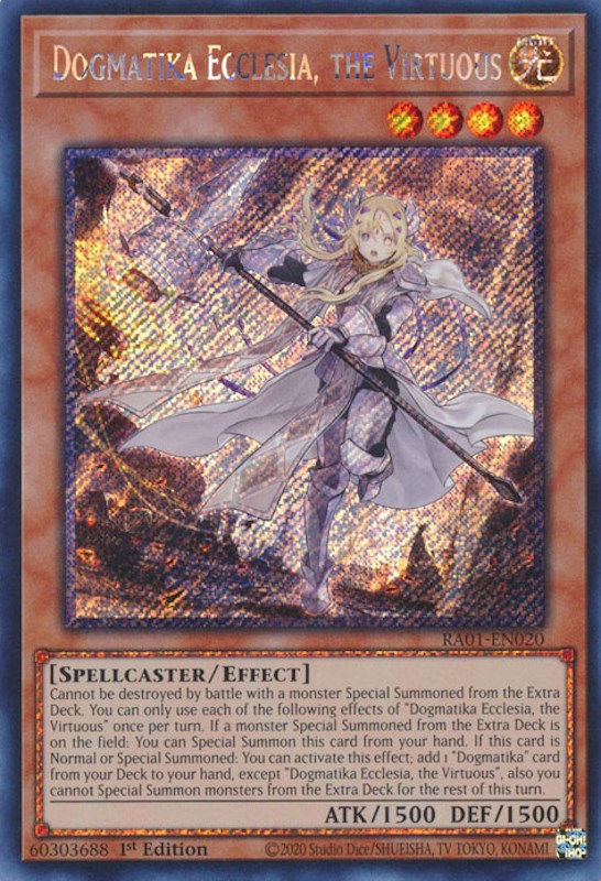 Dogmatika Ecclesia, the Virtuous [RA01-EN020] Platinum Secret Rare | Exor Games Summserside