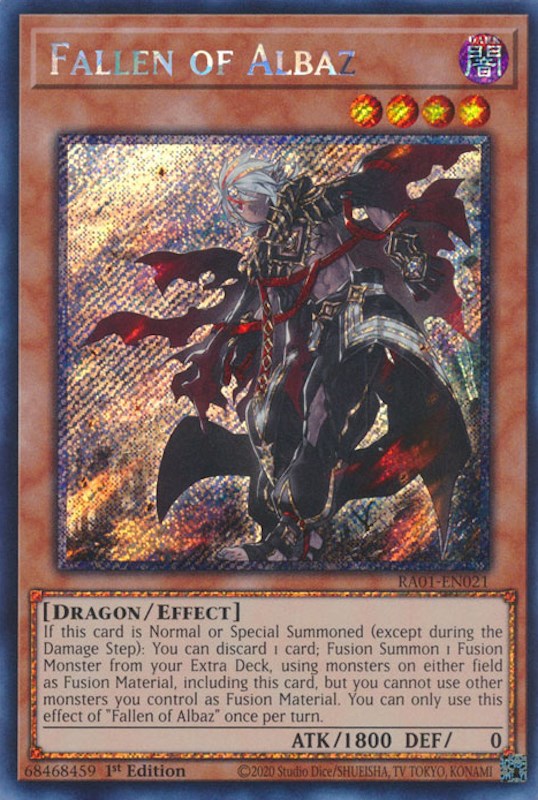 Fallen of Albaz [RA01-EN021] Platinum Secret Rare | Exor Games Summserside