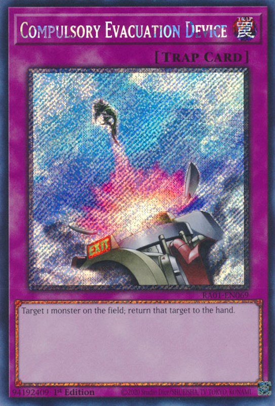 Compulsory Evacuation Device [RA01-EN069] Platinum Secret Rare | Exor Games Summserside