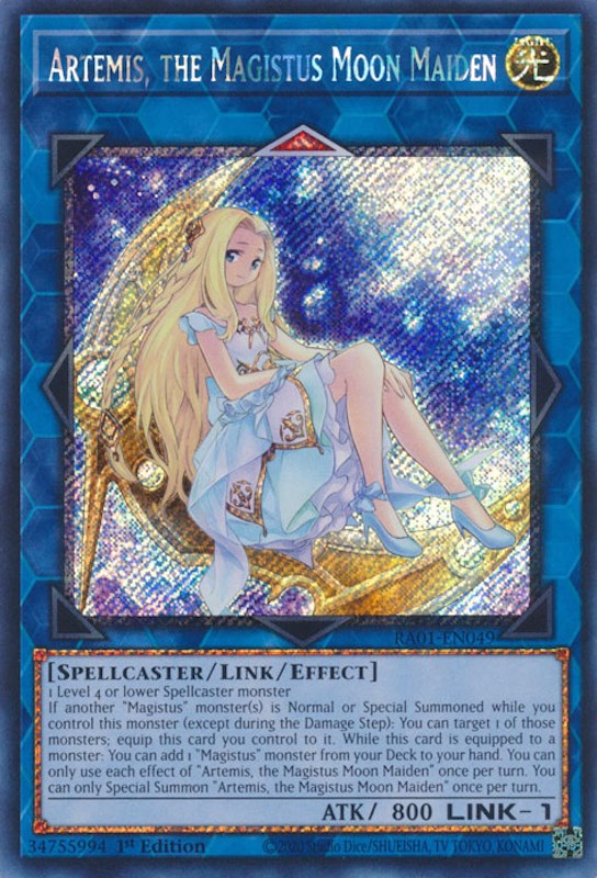 Artemis, the Magistus Moon Maiden [RA01-EN049] Platinum Secret Rare | Exor Games Summserside