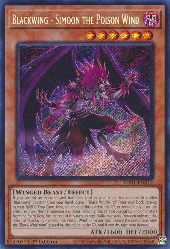 Blackwing - Simoon the Poison Wind [RA01-EN012] Secret Rare | Exor Games Summserside