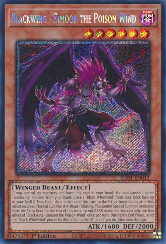 Blackwing - Simoon the Poison Wind [RA01-EN012] Platinum Secret Rare | Exor Games Summserside