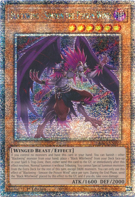 Blackwing - Simoon the Poison Wind [RA01-EN012] Quarter Century Secret Rare | Exor Games Summserside