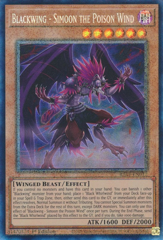 Blackwing - Simoon the Poison Wind [RA01-EN012] Prismatic Collector's Rare | Exor Games Summserside