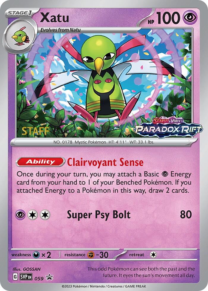 Xatu (059) (Staff Prerelease Promo) [Scarlet & Violet: Black Star Promos] | Exor Games Summserside