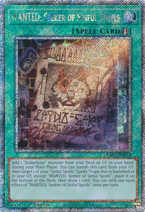 WANTED: Seeker of Sinful Spoils (Platinum Secret Rare) [RA03-EN074] Platinum Secret Rare | Exor Games Summserside