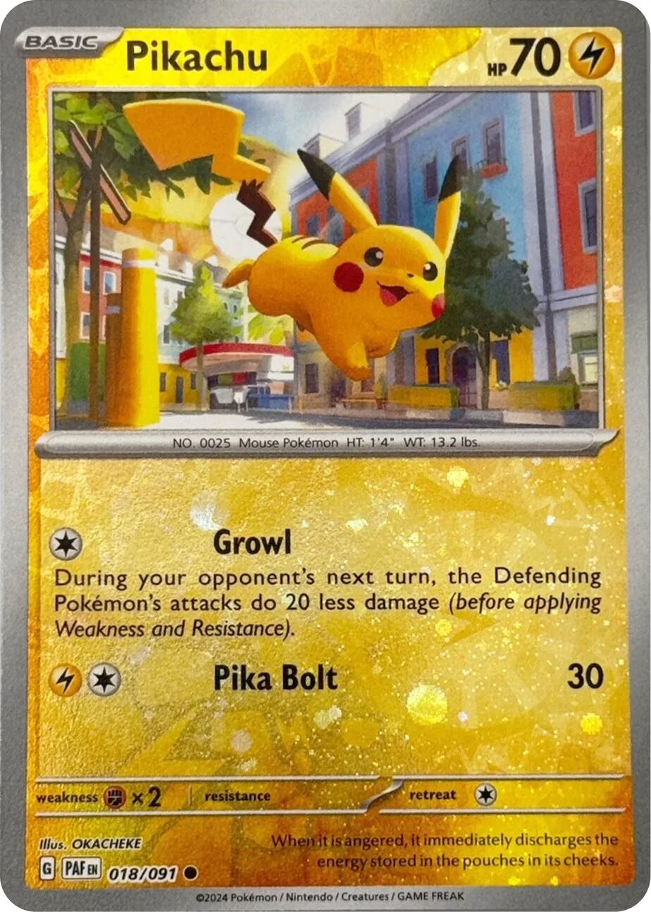 Pikachu (018/091) (Reverse Cosmos Holo) [Scarlet & Violet: Paldean Fates] | Exor Games Summserside