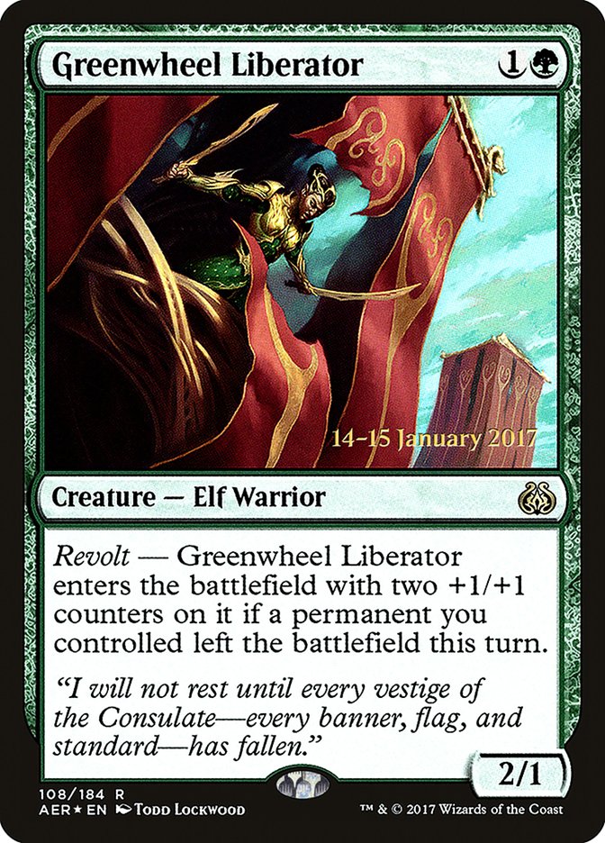 Greenwheel Liberator [Aether Revolt Prerelease Promos] | Exor Games Summserside