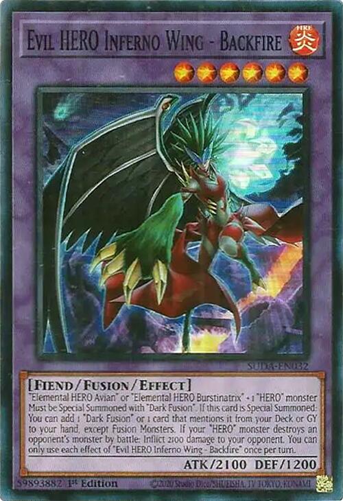 Evil HERO Inferno Wing - Backfire [SUDA-EN032] Super Rare | Exor Games Summserside