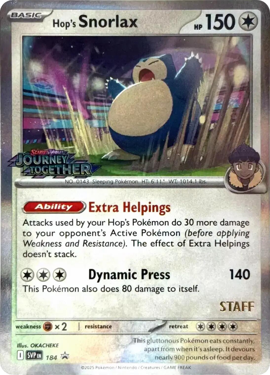 Hop's Snorlax (184) (Prerelease Staff) [Scarlet & Violet: Black Star Promos] | Exor Games Summserside