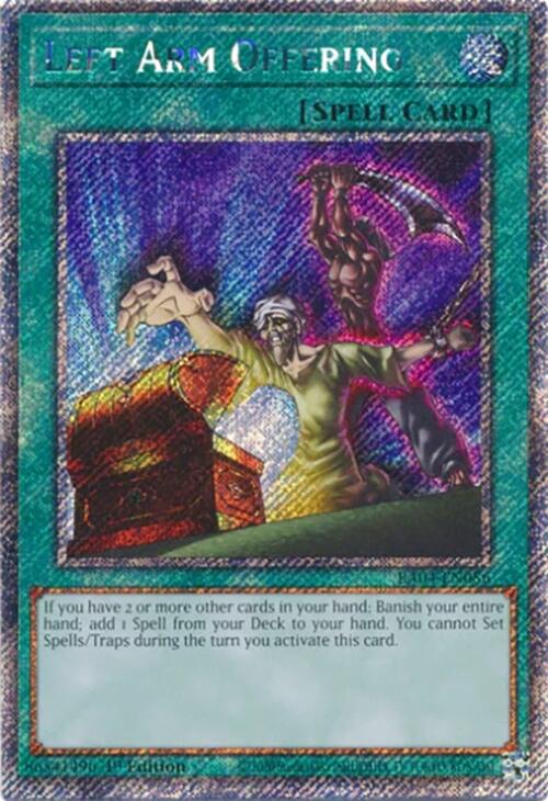 Left Arm Offering [RA04-EN086] Platinum Secret Rare | Exor Games Summserside