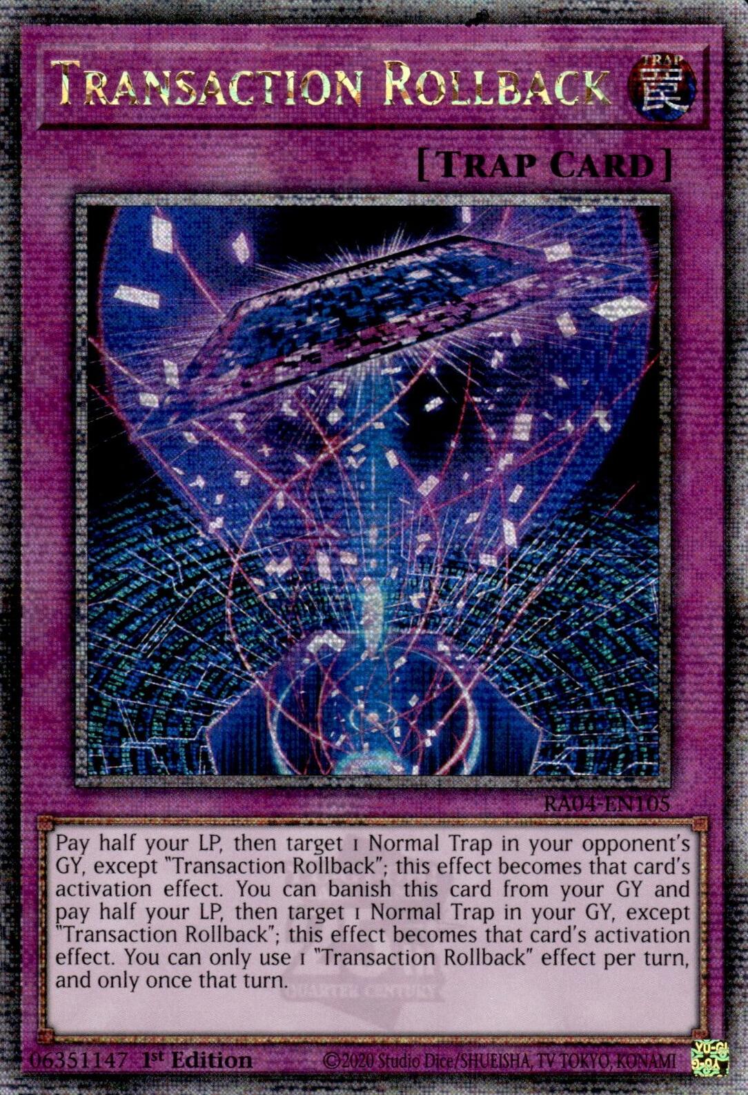 Transaction Rollback [RA04-EN105] Quarter Century Secret Rare | Exor Games Summserside