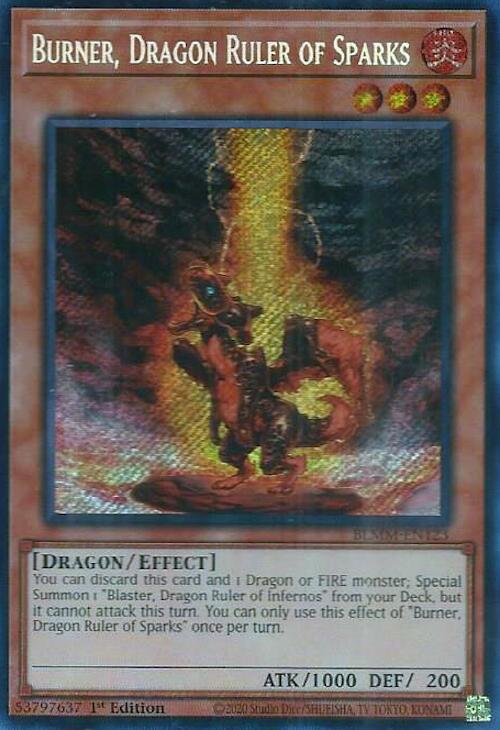 Burner, Dragon Ruler of Sparks [BLMM-EN123] Secret Rare | Exor Games Summserside