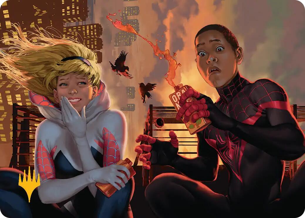 Heroes' Hangout Art Card (Gold-Stamped Planeswalker Symbol) [Marvel's Spider-Man Art Series] | Exor Games Summserside