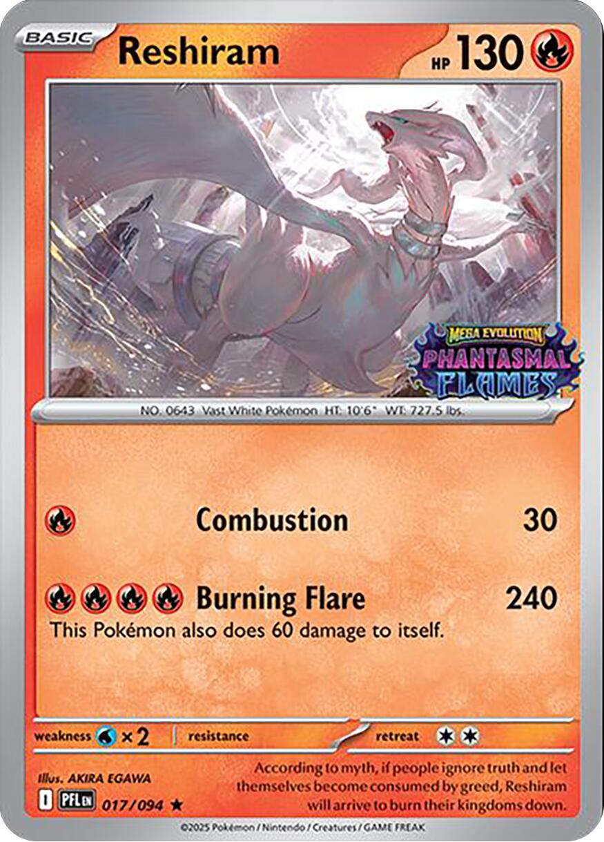Reshiram (017/094) (Phantasmal Flames Stamped) [Mega Evolution: Phantasmal Flames] | Exor Games Summserside