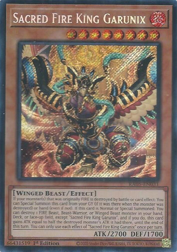 Sacred Fire King Garunix (Secret Rare) [RA05-EN031] Secret Rare | Exor Games Summserside