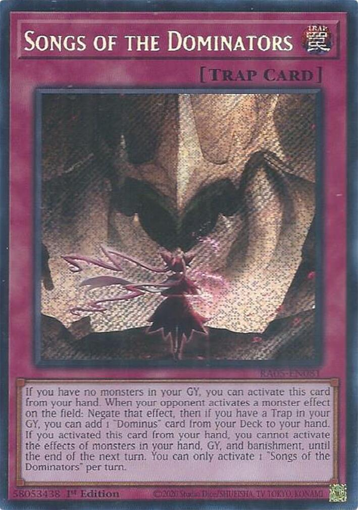 Songs of the Dominators (Secret Rare) [RA05-EN081] Secret Rare | Exor Games Summserside
