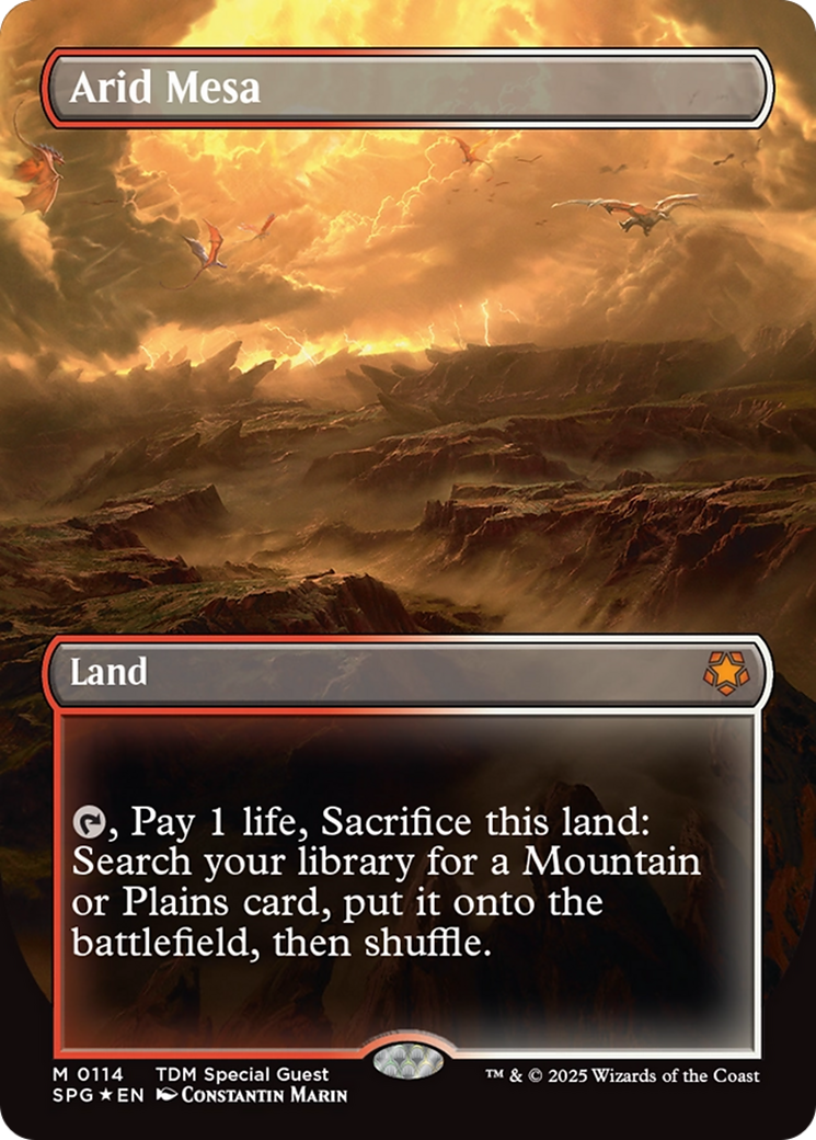 Arid Mesa (Borderless) (Dragonscale Foil) [Tarkir: Dragonstorm Special Guests] | Exor Games Summserside