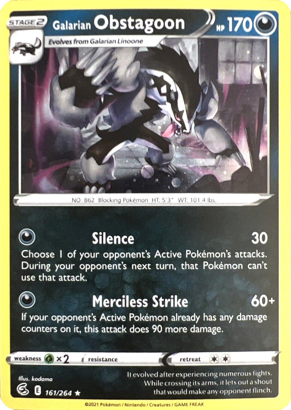 Galarian Obstagoon (161/264) (Cosmos Holo) [Sword & Shield: Fusion Strike] | Exor Games Summserside
