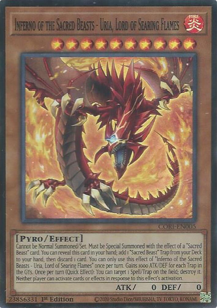 Inferno of the Sacred Beasts - Uria, Lord of Searing Flames [CORI-EN005] Super Rare | Exor Games Summserside