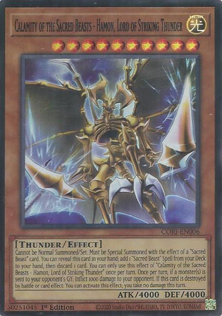 Calamity of the Sacred Beasts - Hamon, Lord of Striking Thunder [CORI-EN006] Super Rare | Exor Games Summserside