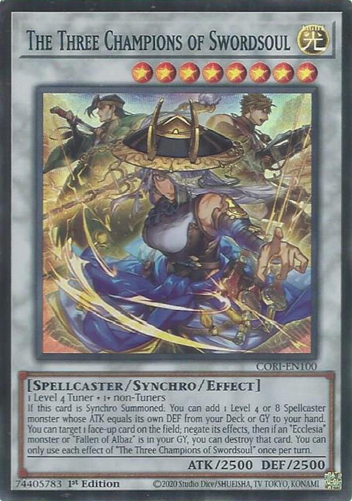 The Three Champions of Swordsoul [CORI-EN100] Super Rare | Exor Games Summserside