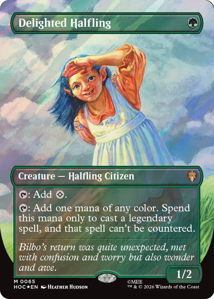 Delighted Halfling (Borderless) (Surge Foil) [The Hobbit] | Exor Games Summserside