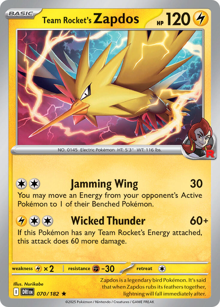 Team Rocket's Zapdos (070/182) (Deck Exclusive) [Scarlet & Violet: Destined Rivals] | Exor Games Summserside