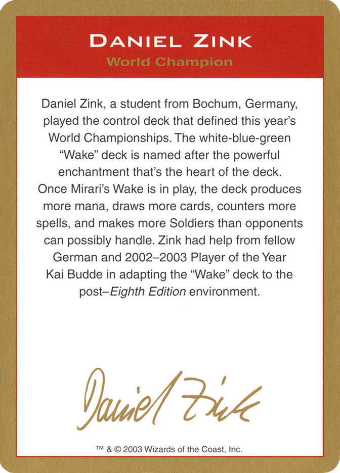 Daniel Zink Bio [World Championship Decks 2003] | Exor Games Summserside