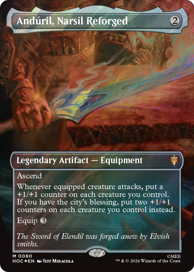 Anduril, Narsil Reforged (Borderless) (Surge Foil) [The Hobbit: Eternal-Legal] | Exor Games Summserside