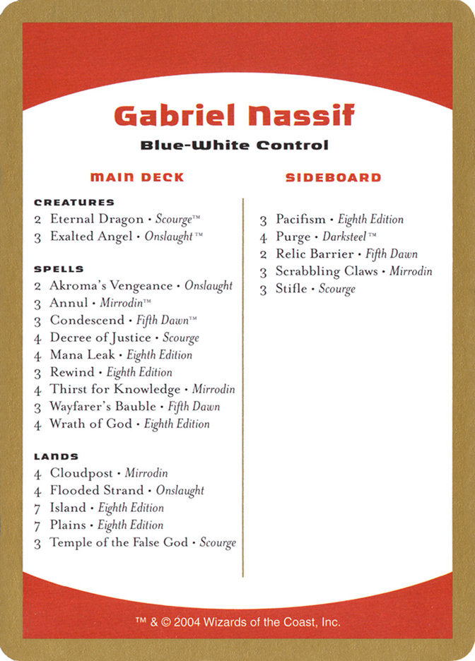 Gabriel Nassif Decklist [World Championship Decks 2004] | Exor Games Summserside