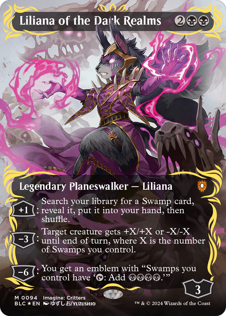 Liliana of the Dark Realms (Borderless) (Raised Foil) [Bloomburrow Commander] | Exor Games Summserside