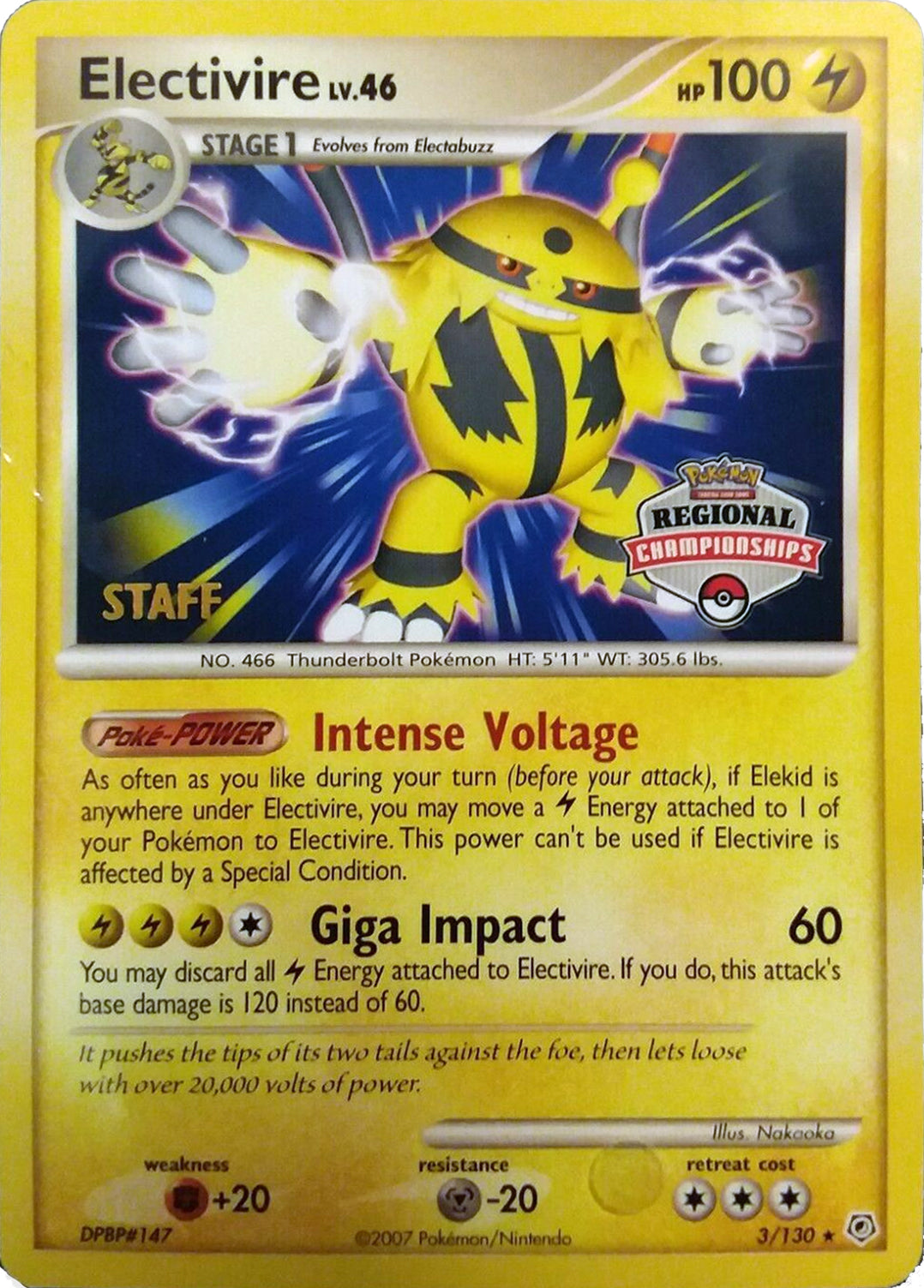 Electivire (003/130) (2008 Staff Regional Championships) [League & Championship Cards] | Exor Games Summserside