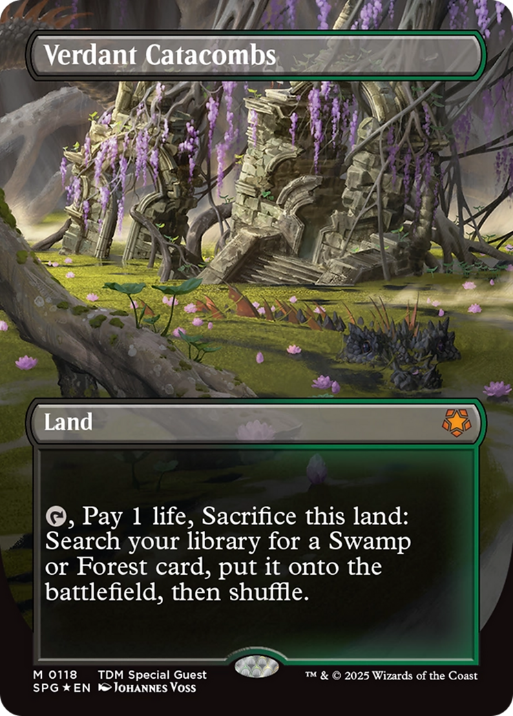 Verdant Catacombs (Borderless) (Dragonscale Foil) [Tarkir: Dragonstorm Special Guests] | Exor Games Summserside