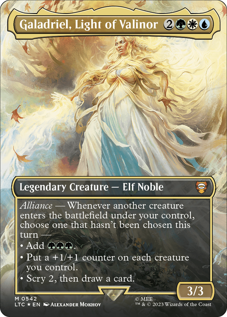 Galadriel, Light of Valinor (Borderless) (Surge Foil) [The Lord of the Rings: Tales of Middle-Earth Commander] | Exor Games Summserside