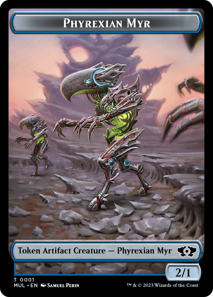 Phyrexian Myr // Wrenn and Realmbreaker Emblem Double-Sided Token [March of the Machine Tokens] | Exor Games Summserside