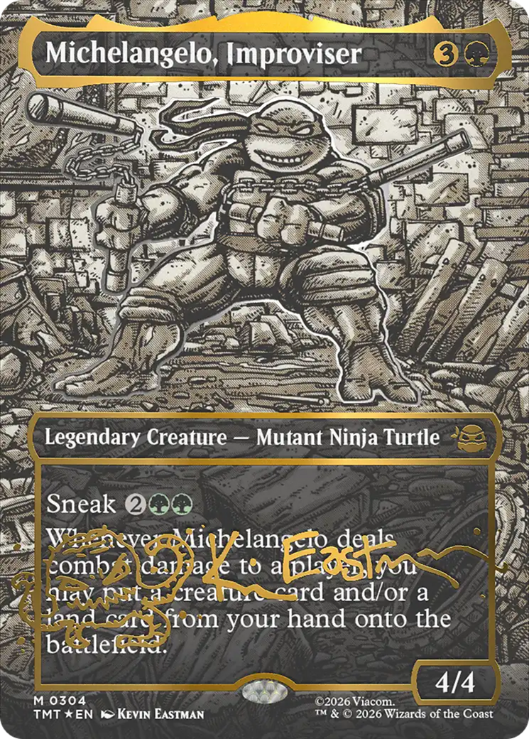 Michelangelo, Improviser (Borderless) (Gold-Stamped Signature) [Teenage Mutant Ninja Turtles] | Exor Games Summserside
