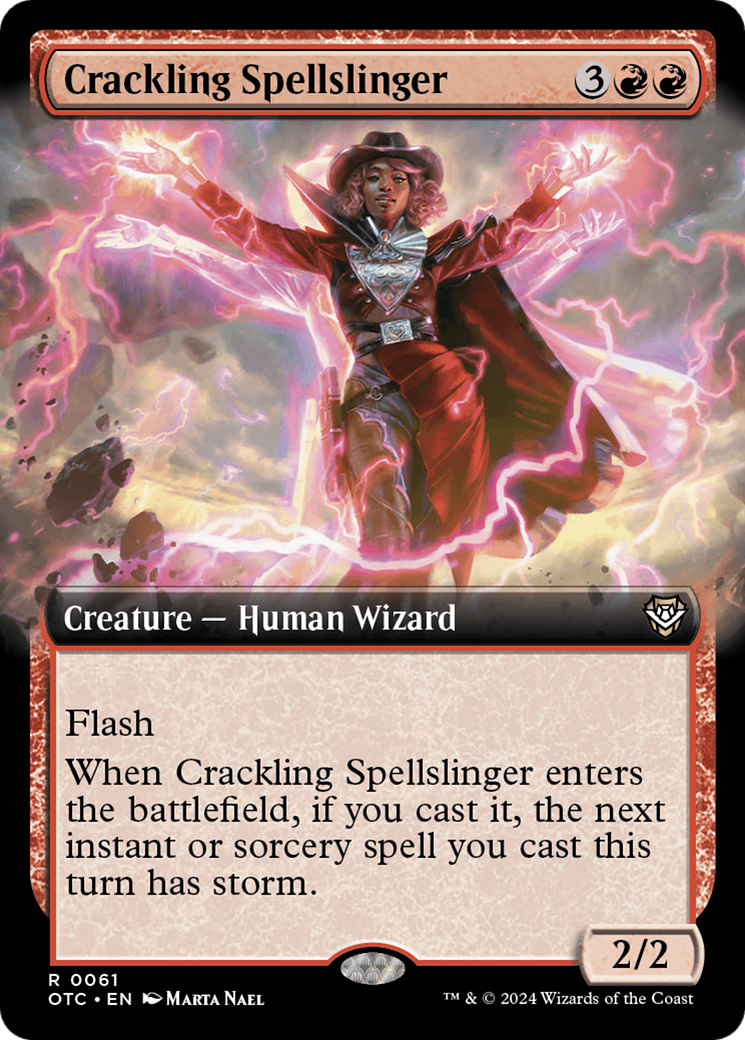 Crackling Spellslinger (Extended Art) [Outlaws of Thunder Junction Commander] | Exor Games Summserside