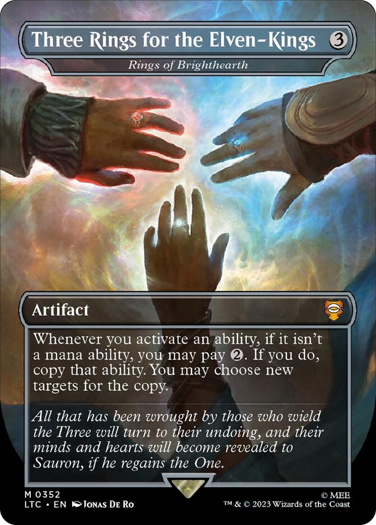 Three Rings for the Elven-Kings - Rings of Brighthearth (Borderless) (Surge Foil) [The Lord of the Rings: Tales of Middle-Earth Commander] | Exor Games Summserside