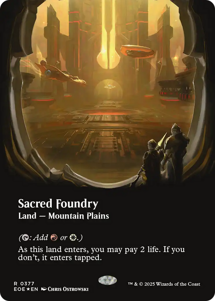 Sacred Foundry (Borderless) (Galaxy Foil) [Edge of Eternities] | Exor Games Summserside