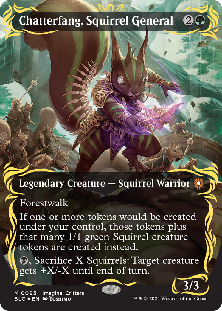 Chatterfang, Squirrel General (Borderless) (Raised Foil) [Bloomburrow Commander] | Exor Games Summserside