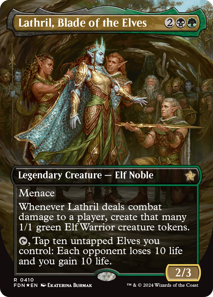 Lathril, Blade of the Elves (Borderless) (Mana Foil) [Foundations] | Exor Games Summserside